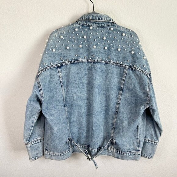 Veveret Denim Jacket Women's 2XL Pearl & Rhinestone Embellished Acid Wash Retro - Picture 6 of 11